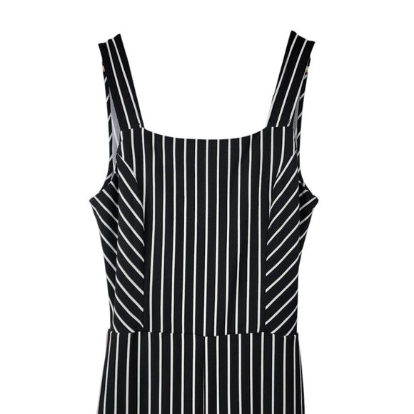Potter’s Pot Black White Striped Wide Leg Jumpsuit Large | Cutout Tie Back - Picture 3 of 10